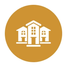 Three white buildings symbol